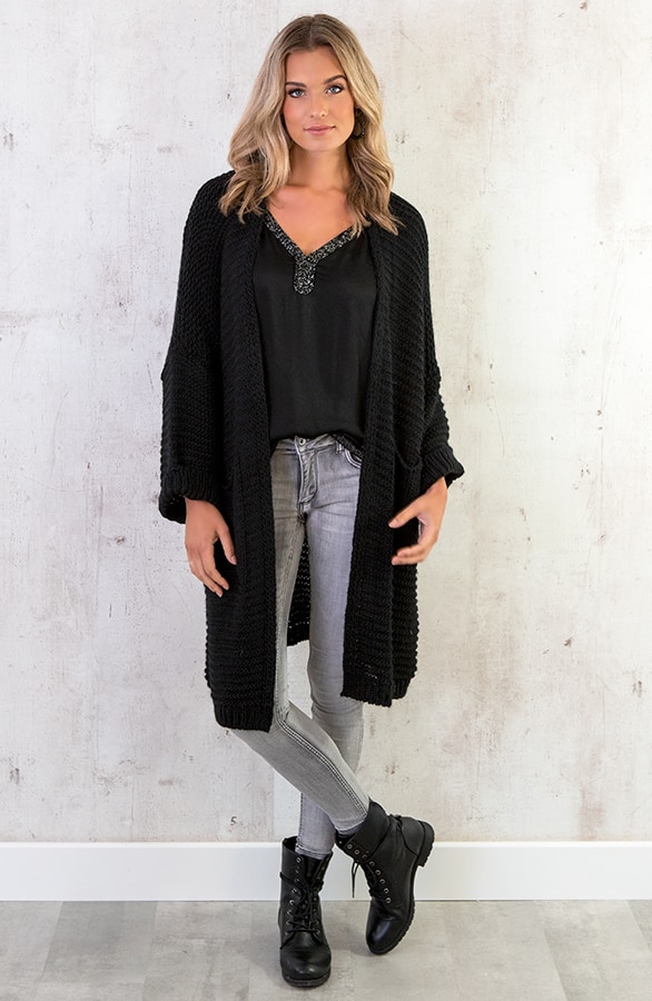 Vest Gebreid Lang Zwart – shoparchief, foto 2