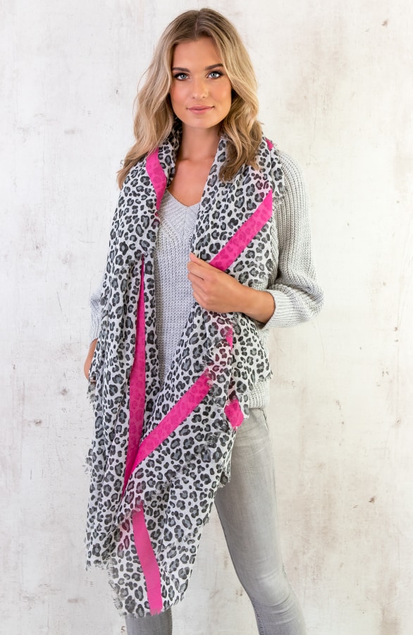 Leopard Sjaal Bies Fuchsia – shoparchief, foto 2