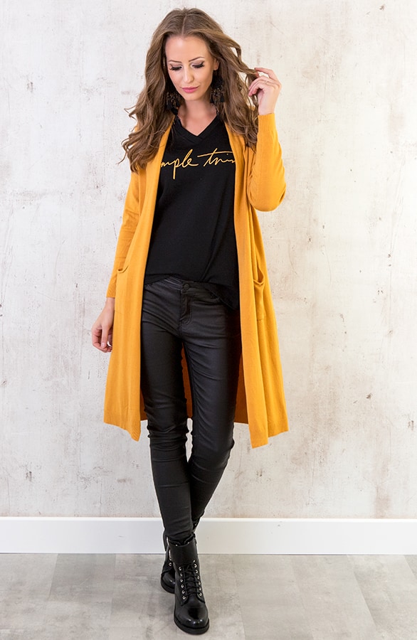 Long Jersey Cardigan Okergeel – shoparchief, foto 4