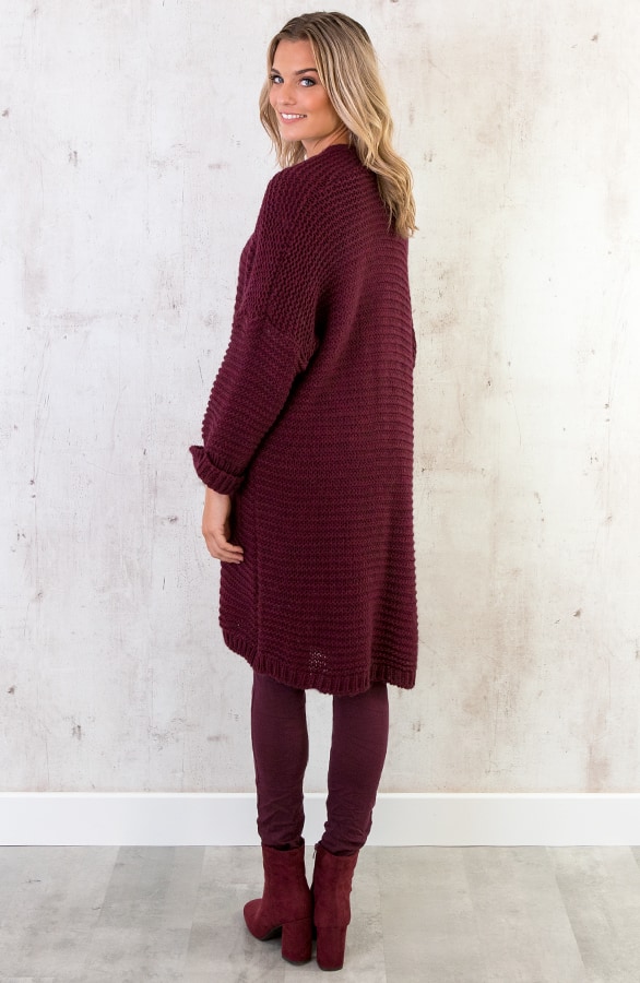 Gebreid Lang Vest Bordeaux – shoparchief, foto 5