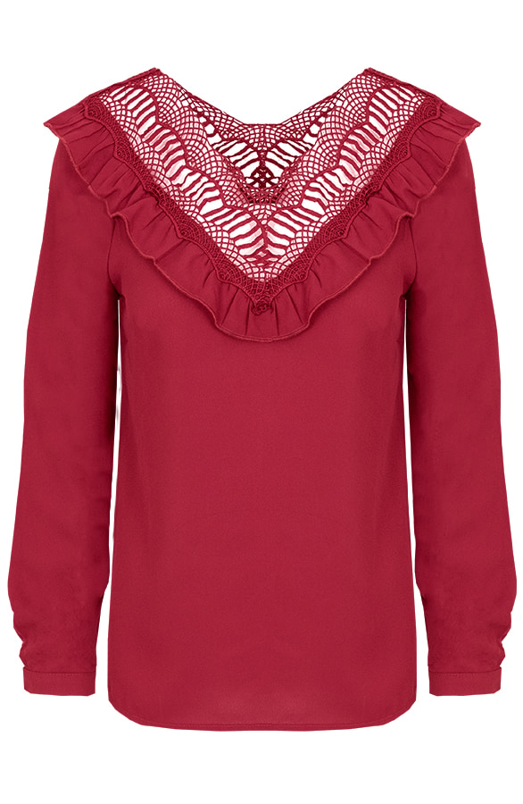 Blouse Met Kanten Hals Bordeaux – shoparchief