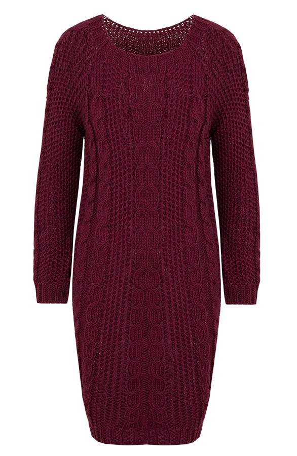 Gebreide Kabel Jurk Bordeaux – shoparchief