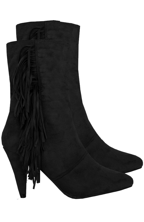 Suede Fringe Hakken Zwart – shoparchief