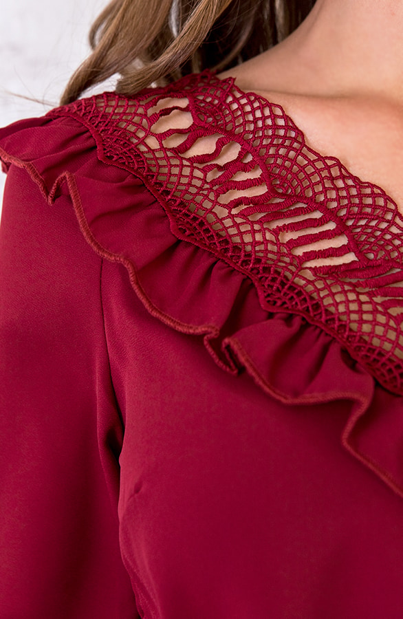 Blouse Met Kanten Hals Bordeaux – shoparchief, foto 3