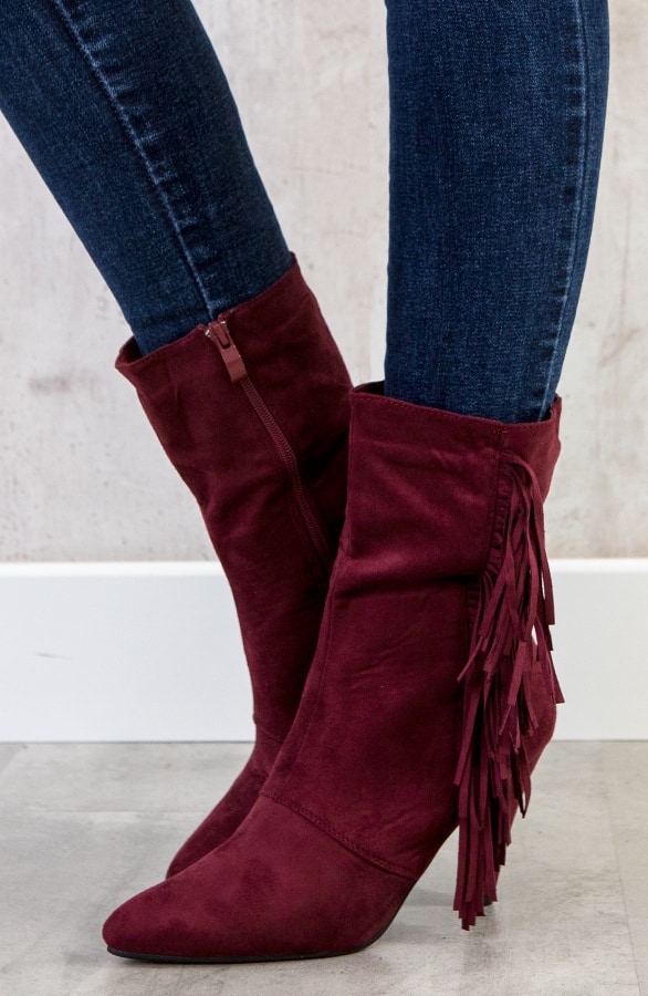 Suede Fringe Hakken Bordeaux – shoparchief, foto 7