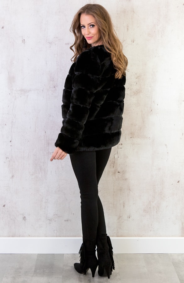 Fake Fur Jas Leer Zwart – shoparchief, foto 5