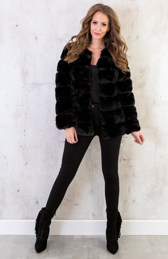 Fake Fur Jas Leer Zwart – shoparchief, foto 4