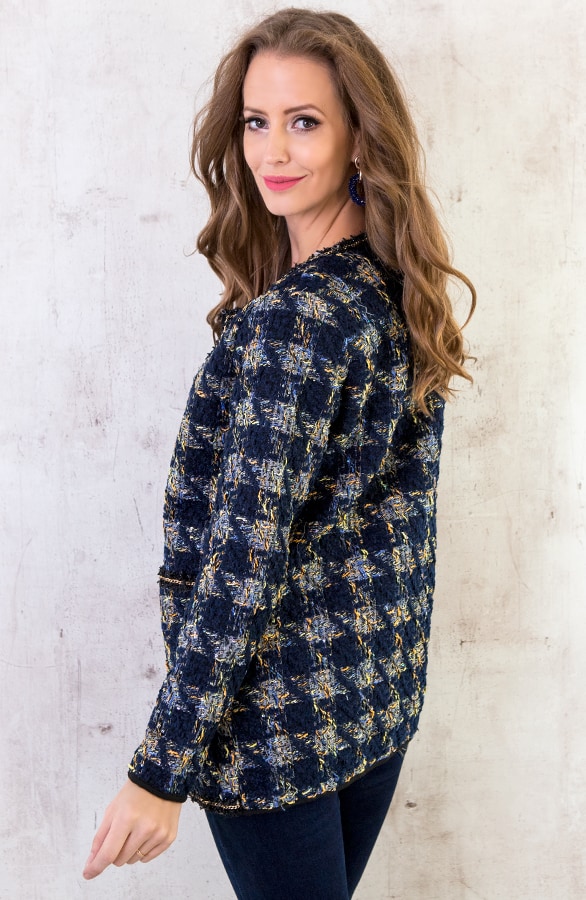 Tweed Blazer Geblokt Marineblauw – shoparchief, foto 6