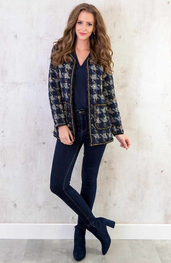 Tweed Blazer Geblokt Marineblauw – shoparchief, foto 2