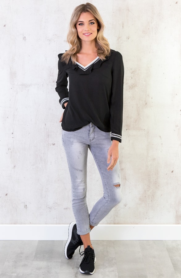 Ruches V Blouse Zwart – shoparchief, foto 4