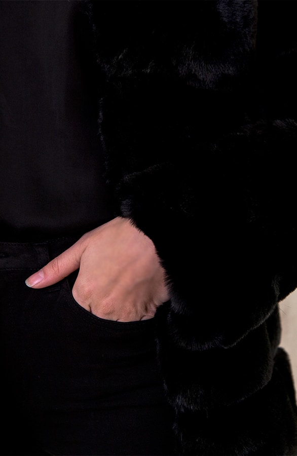 Fake Fur Jas Leer Zwart – shoparchief, foto 6