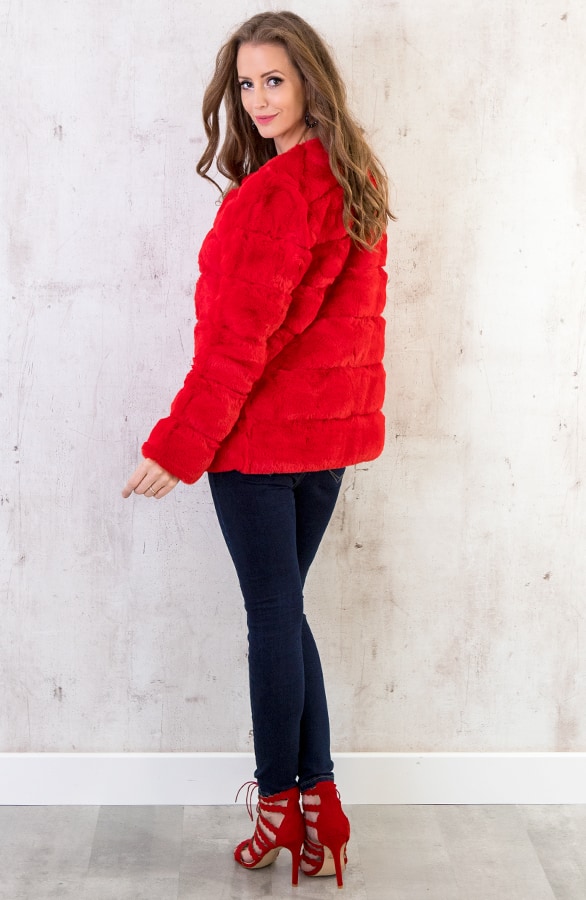 Fake Fur Jas Leer Rood – shoparchief, foto 5