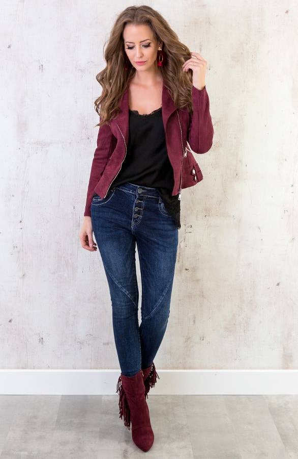 Suede Fringe Hakken Bordeaux – shoparchief, foto 4