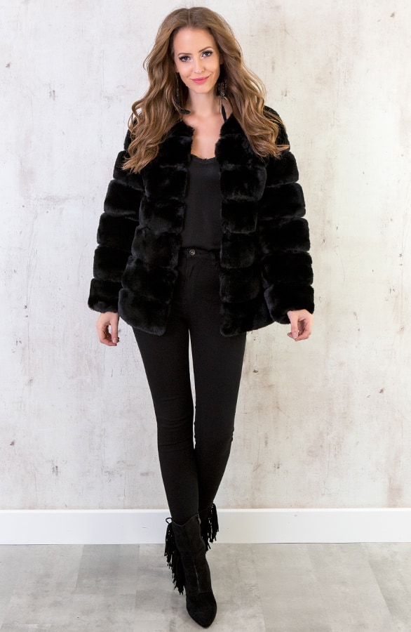 Fake Fur Jas Leer Zwart – shoparchief, foto 7
