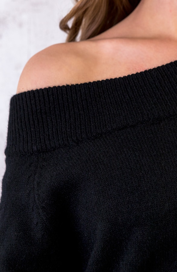 Kanten Off Shoulder Trui Zwart – shoparchief, foto 6