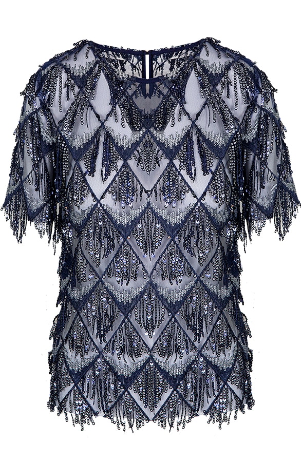 Franje Pailletten Top Marine – shoparchief