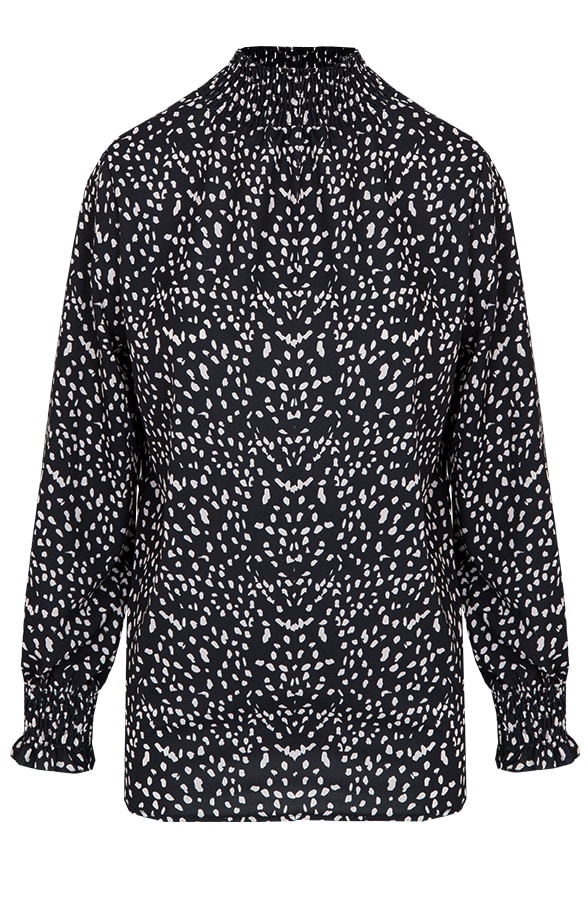 Print Col Blouse Zwart – shoparchief