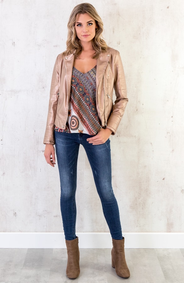 Metallic Biker Jacket Brons – shoparchief, foto 3
