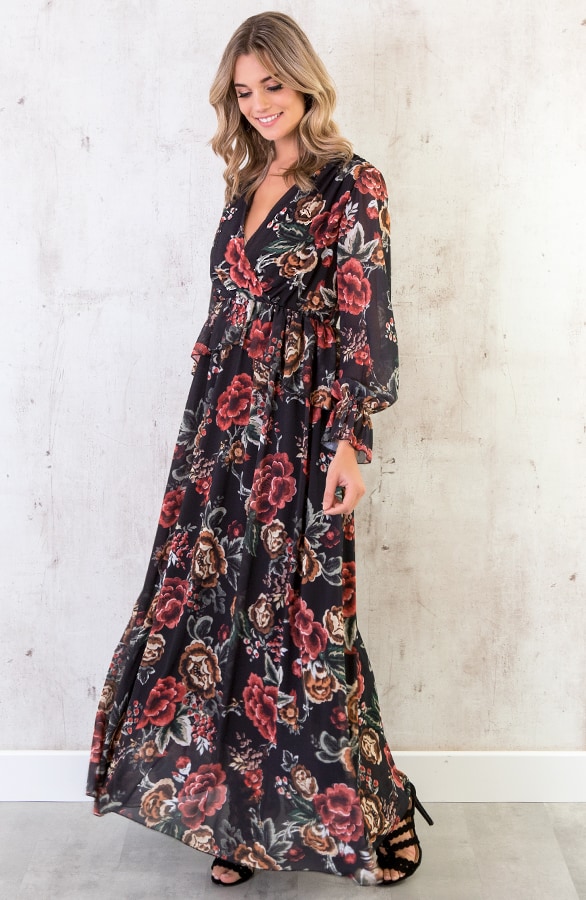Luxury Bloemen Jurk Zwart – shoparchief