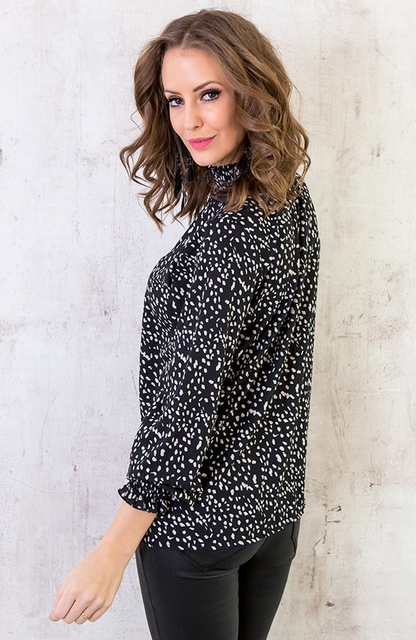 Print Col Blouse Zwart – shoparchief, foto 6