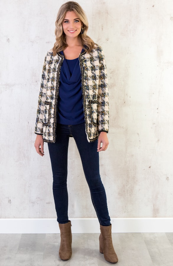 Tweed Blazer Geblokt Beige – shoparchief, foto 3