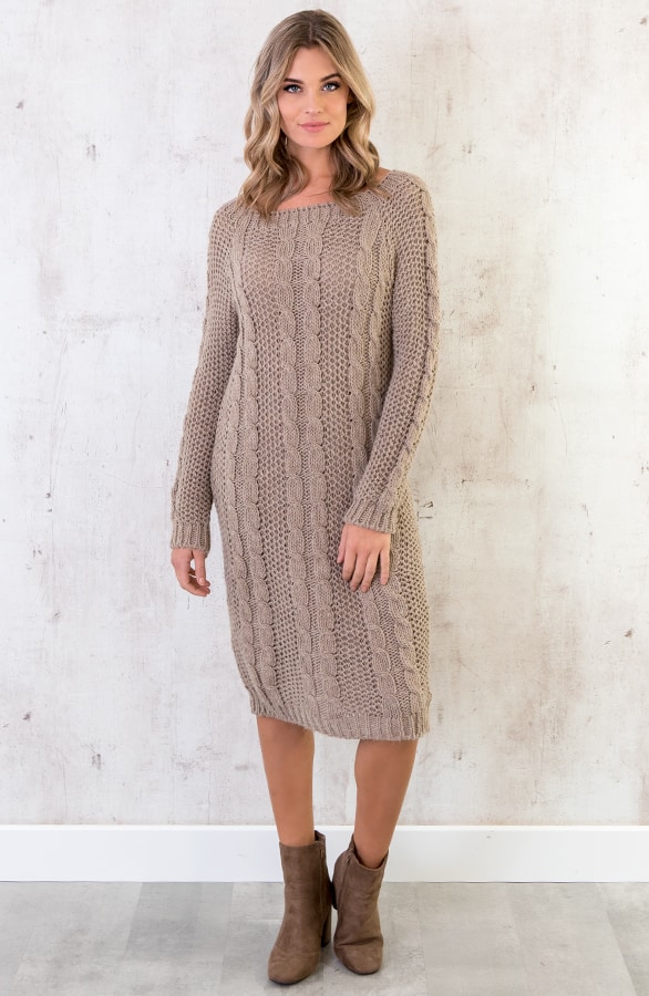 Gebreide Kabel Jurk Taupe – shoparchief, foto 2