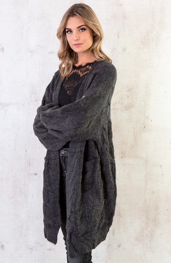 Oversized Kabel Vest Donkergrijs – shoparchief, foto 2