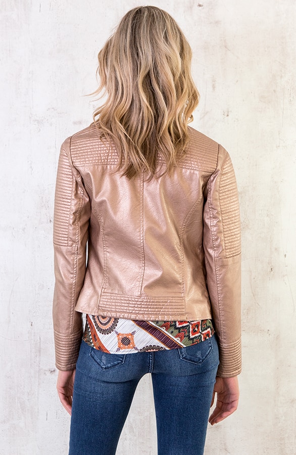 Metallic Biker Jacket Brons – shoparchief, foto 5