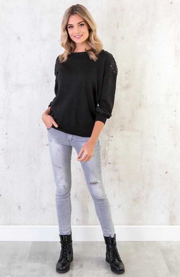 Pailletten Trui Metallic Zwart – shoparchief, foto 3