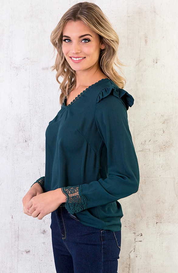 Kanten Ruches Blouse Groen – shoparchief, foto 4