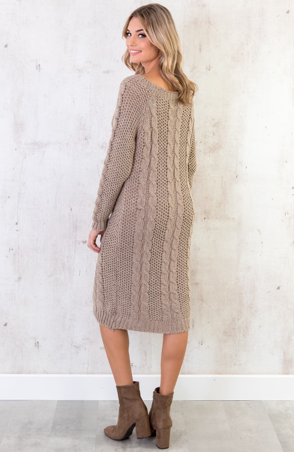 Gebreide Kabel Jurk Taupe – shoparchief, foto 4