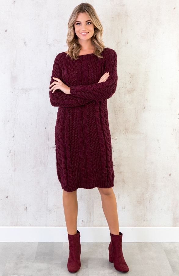 Gebreide Kabel Jurk Bordeaux – shoparchief, foto 4