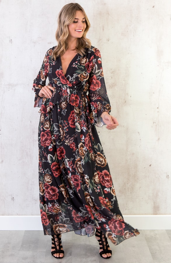 Luxury Bloemen Jurk Zwart – shoparchief, foto 4