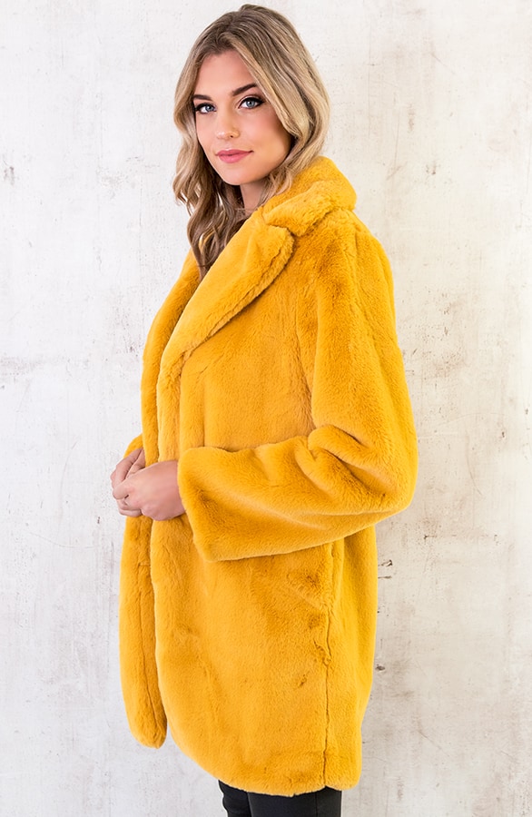 Fake Fur Jas Okergeel – shoparchief, foto 3