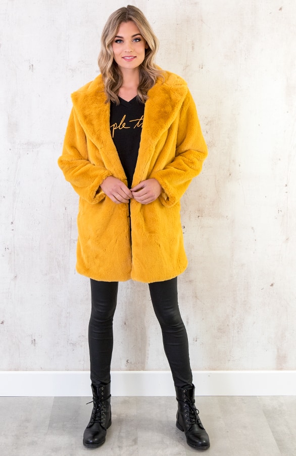 Fake Fur Jas Okergeel – shoparchief, foto 4