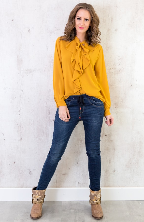 Ruches Strik Blouse Okergeel – shoparchief, foto 5