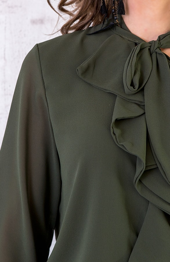 Ruches Strik Blouse Legergroen – shoparchief, foto 4