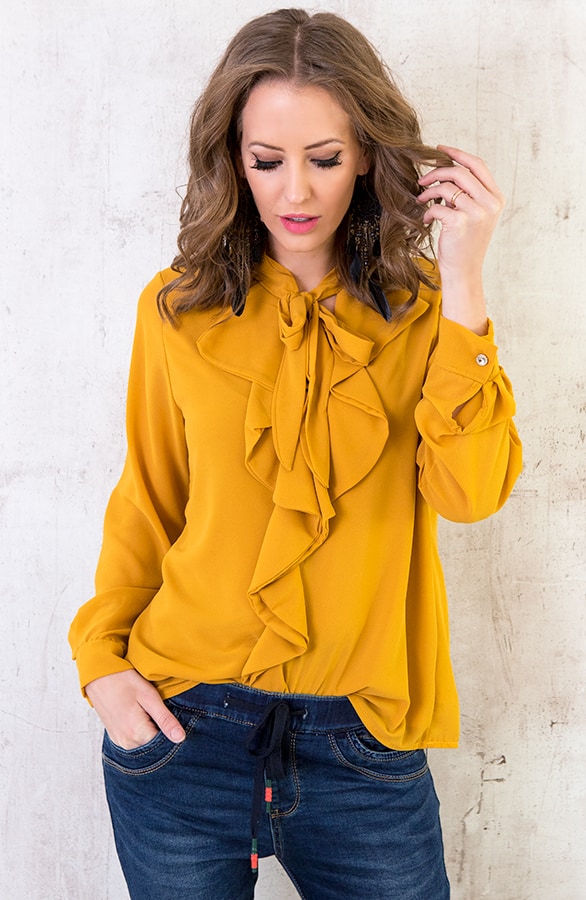 Ruches Strik Blouse Okergeel – shoparchief, foto 4