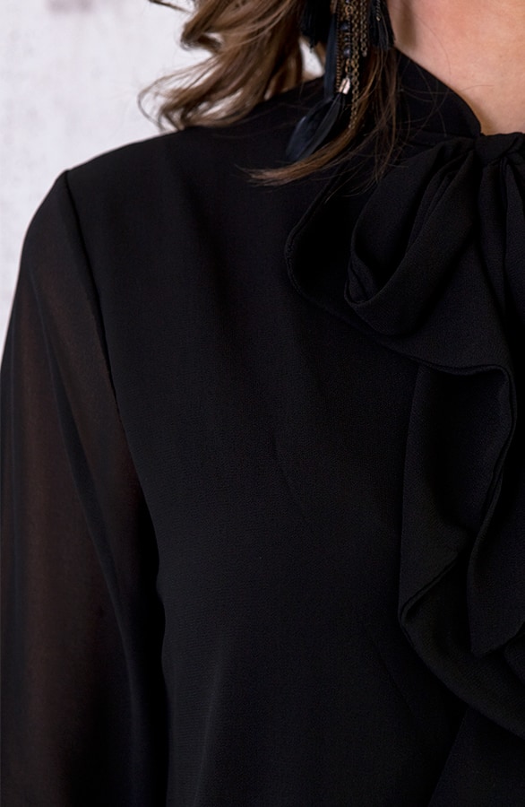 Ruches Strik Blouse Zwart – shoparchief, foto 4