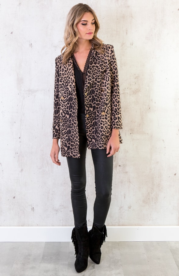 Suede Panterprint Blazer Taupe – shoparchief, foto 6
