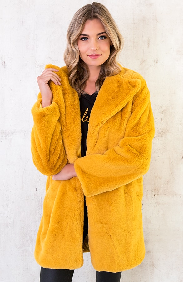 Fake Fur Jas Okergeel – shoparchief, foto 7