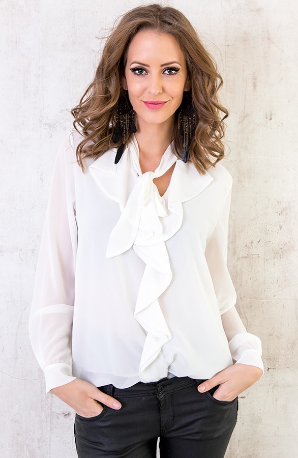 Ruches Strik Blouse Wit – shoparchief, foto 5