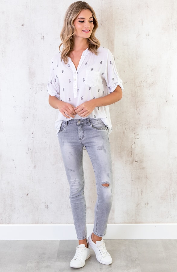 Ananas Pailletten Blouse Wit – shoparchief, foto 4
