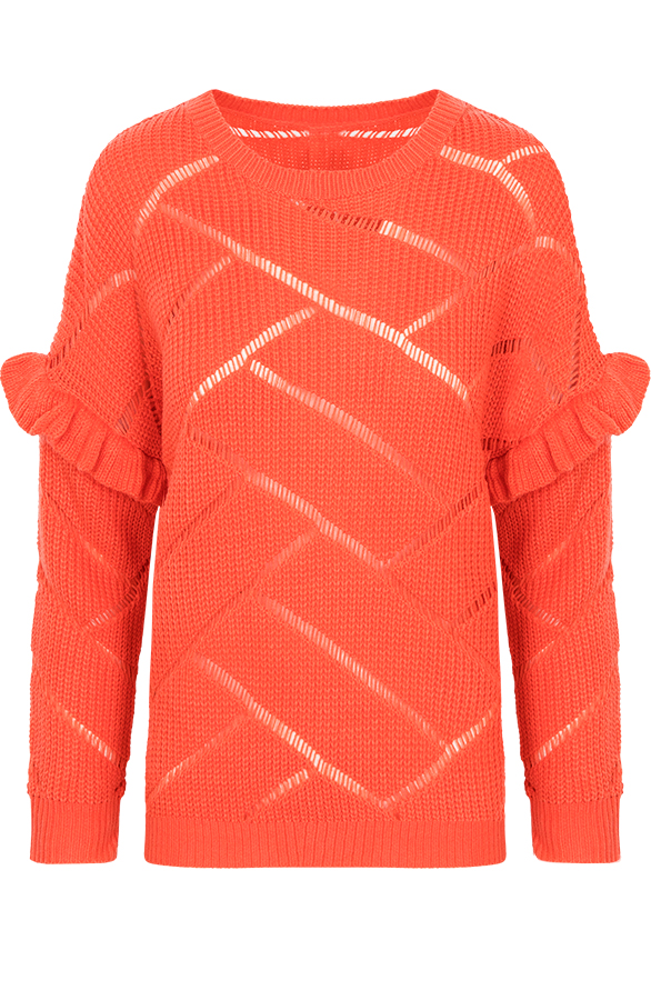 Gebreide Ruffle Trui Koraal – shoparchief