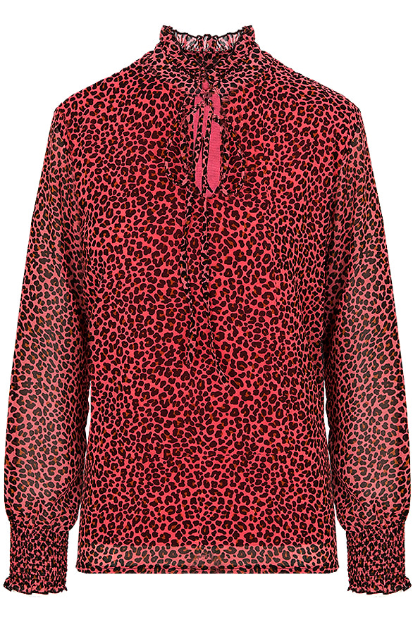 Leopard Strik Blouse Koraal – shoparchief