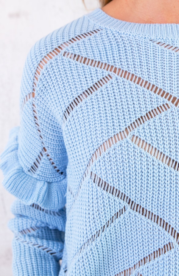 Gebreide Ruffle Trui Babyblauw – shoparchief, foto 4