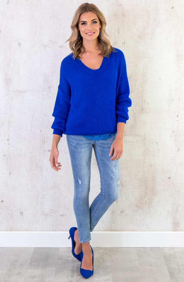 Gebreide V Trui Kobalt – shoparchief, foto 3