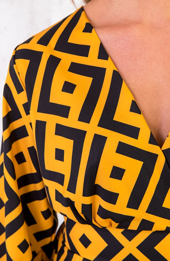 Print V Blouse Zwart Oker – shoparchief, foto 5