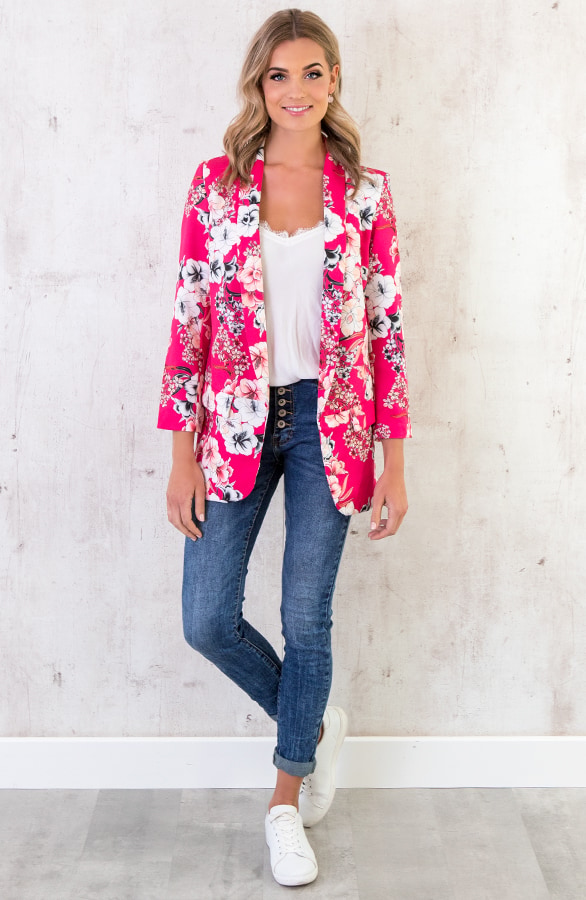 Bloemen Blazer Boyfriend Fuchsia – shoparchief, foto 6