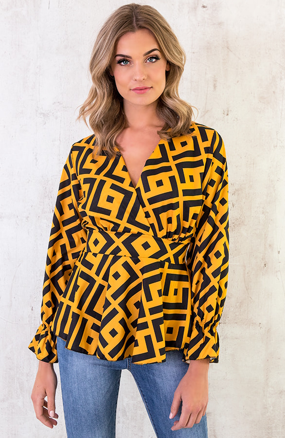 Print V Blouse Zwart Oker – shoparchief, foto 2
